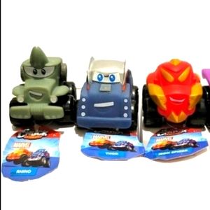 Lil Chuck & Friends Marvel 3"Vehicles Rhino,Thor,IronSpider,GreenGoblin Set of 4